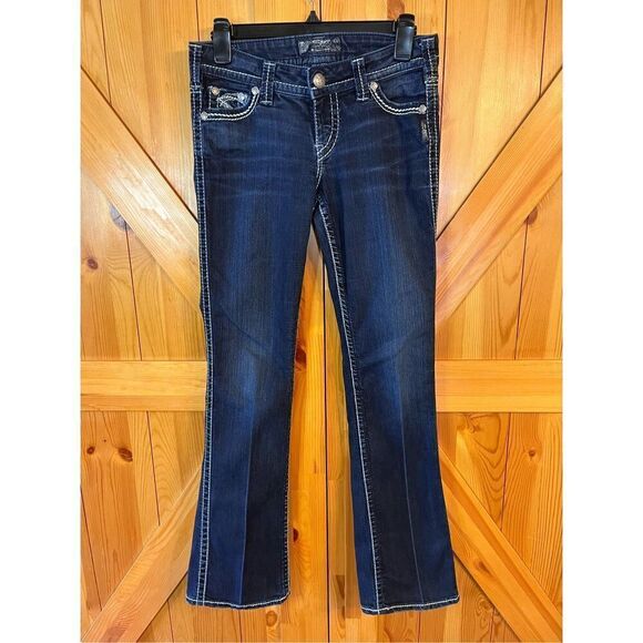 Silver Jeans Frances 18" womens size 28 x 33 distressed bootcut dark wash (3327) - Picture 1 of 9
